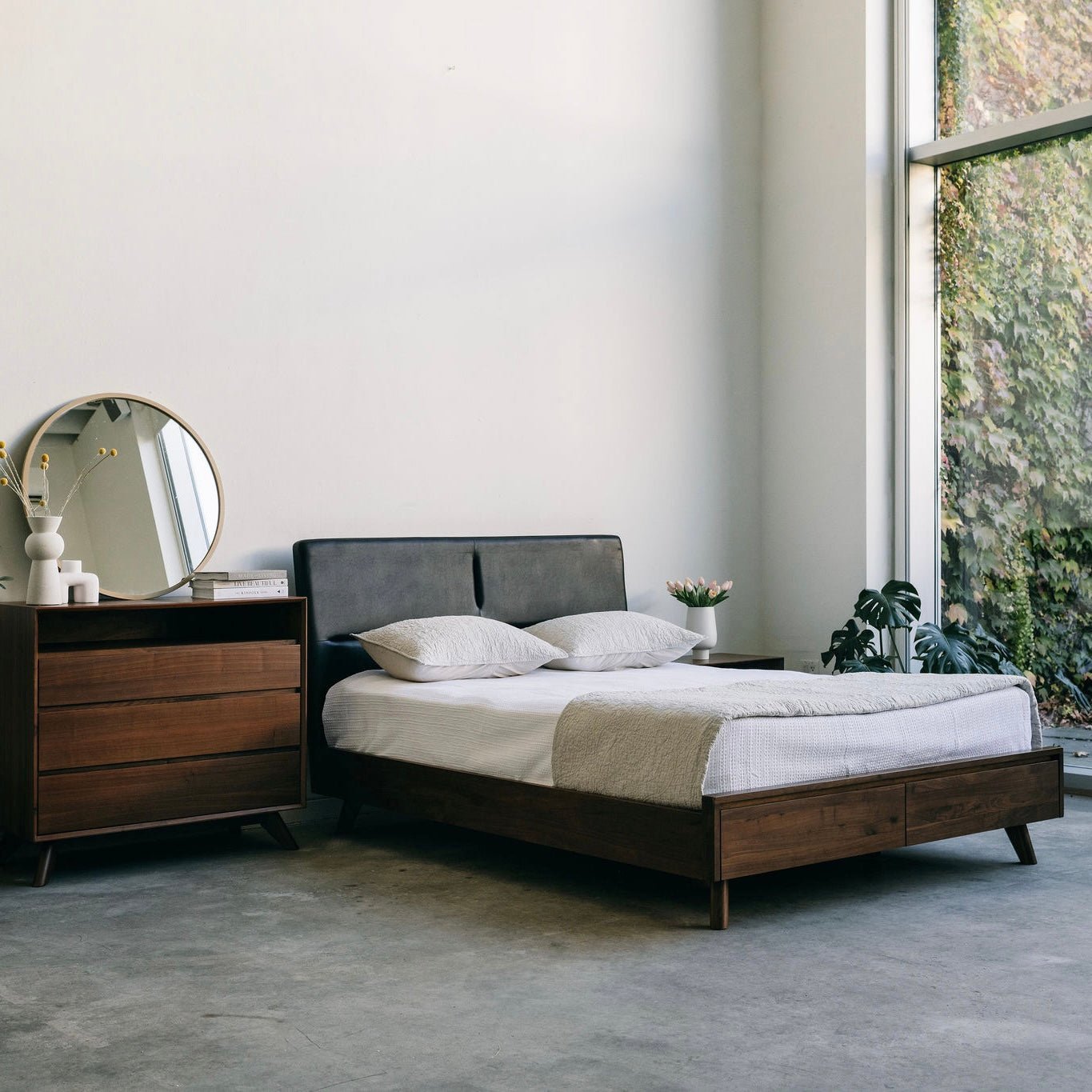 Salvatore - Leather Walnut Storage Bed - Furniture image 5