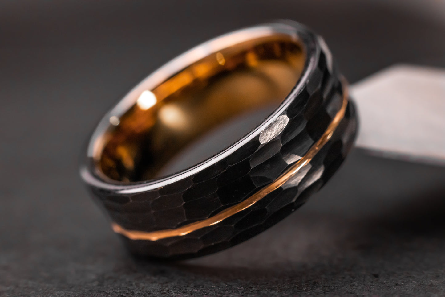 The Canopus: Hammered Black Tungsten with Rose Gold Core - Jewelry image 2