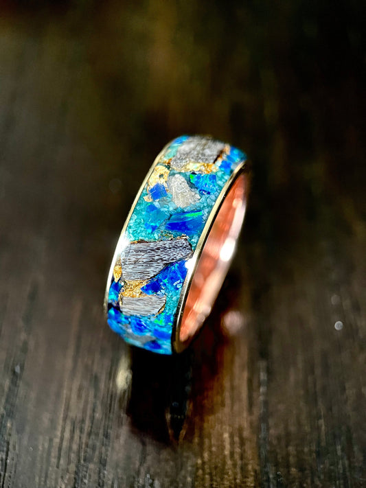 The Glaucus: Meteorite, Opal, and Dino Bone Ring - Jewelry image 1