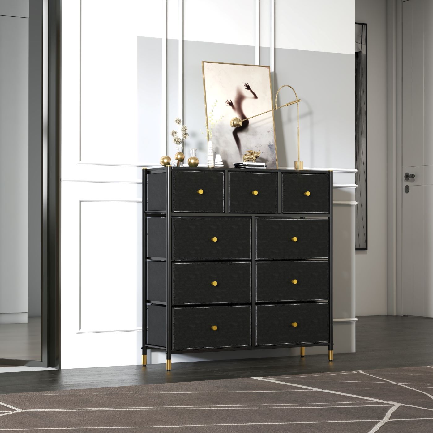 Tall Dresser Storage with Baskets | 4 Tier - 9 Drawers | Chest of Drawers - Apparel image 3