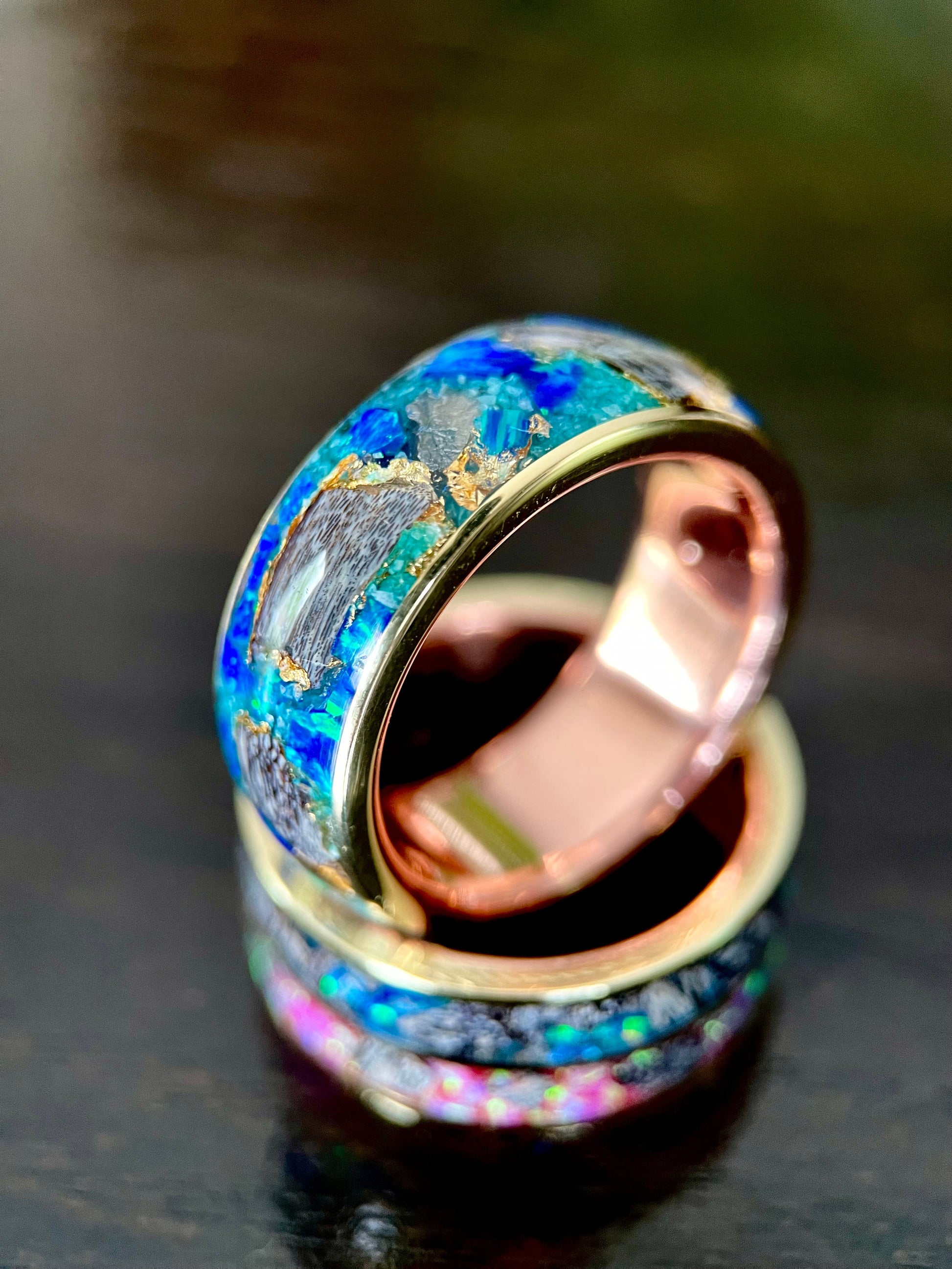 The Glaucus: Meteorite, Opal, and Dino Bone Ring - Jewelry image 2