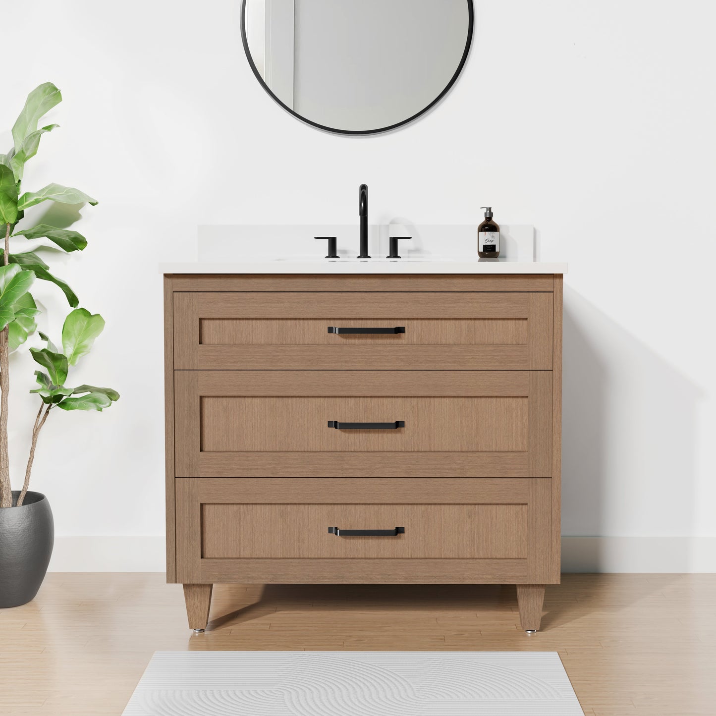 Arlo 36" Solid Wood Vanity with Quartz Countertop - 3 Drawers - Misc image 1