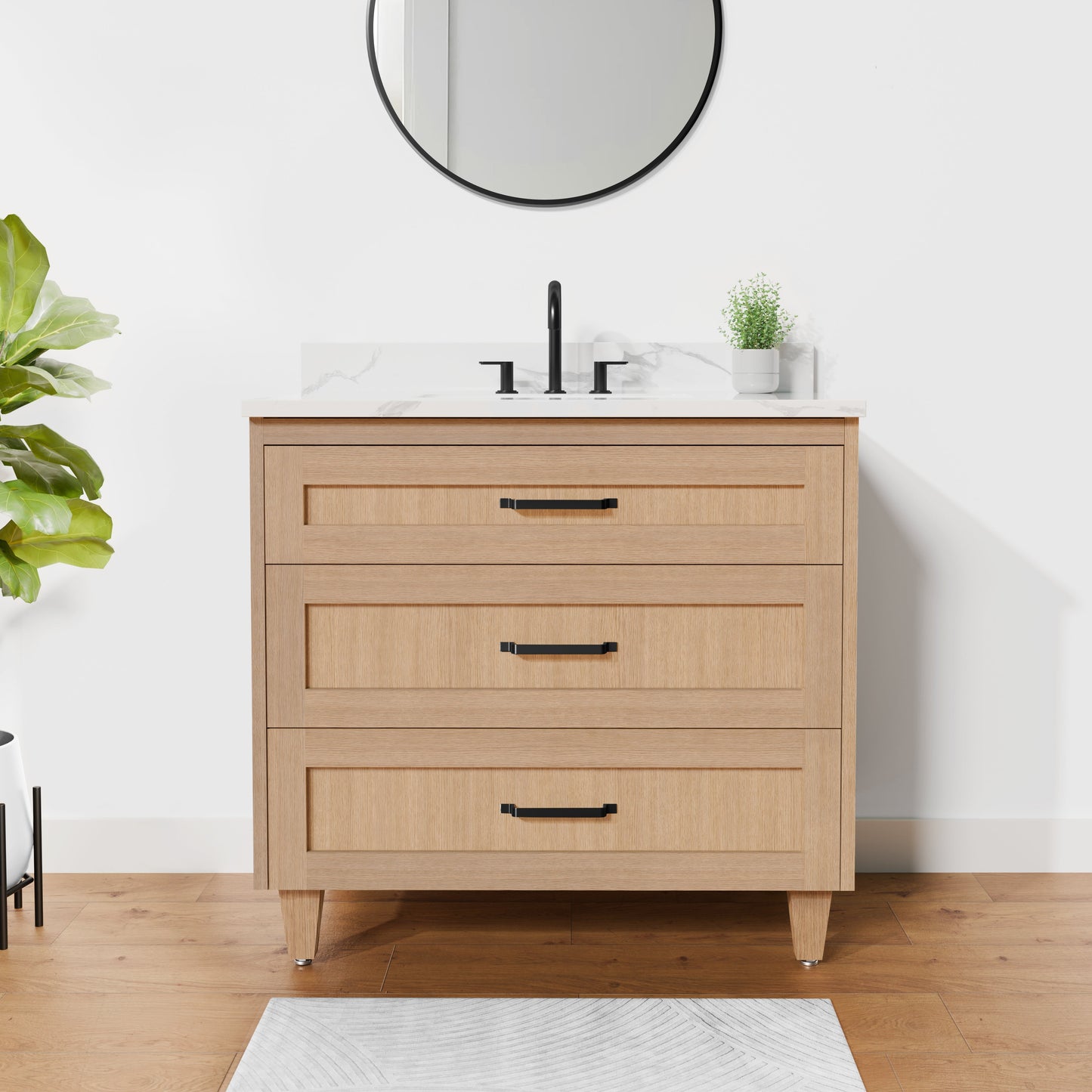 Arlo 36" Solid Wood Vanity with Quartz Countertop - 3 Drawers - Misc image 2
