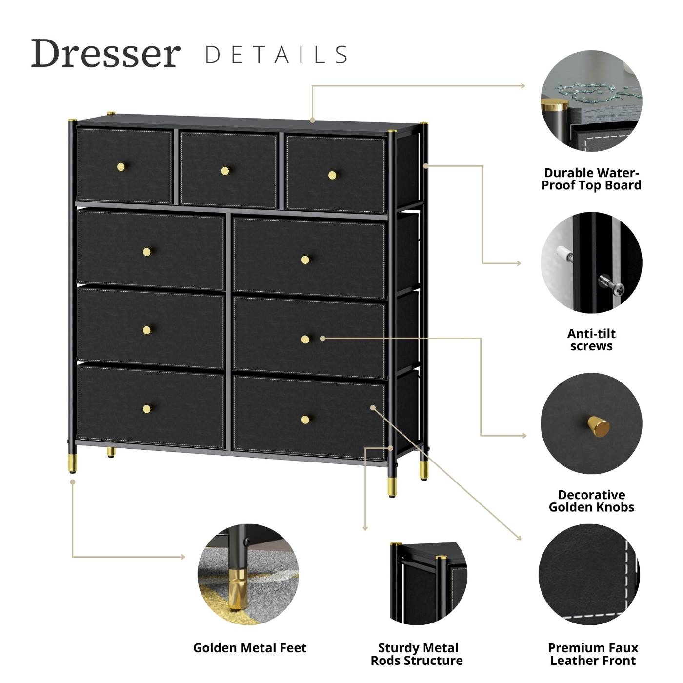 Tall Dresser Storage with Baskets | 4 Tier - 9 Drawers | Chest of Drawers - Apparel image 4