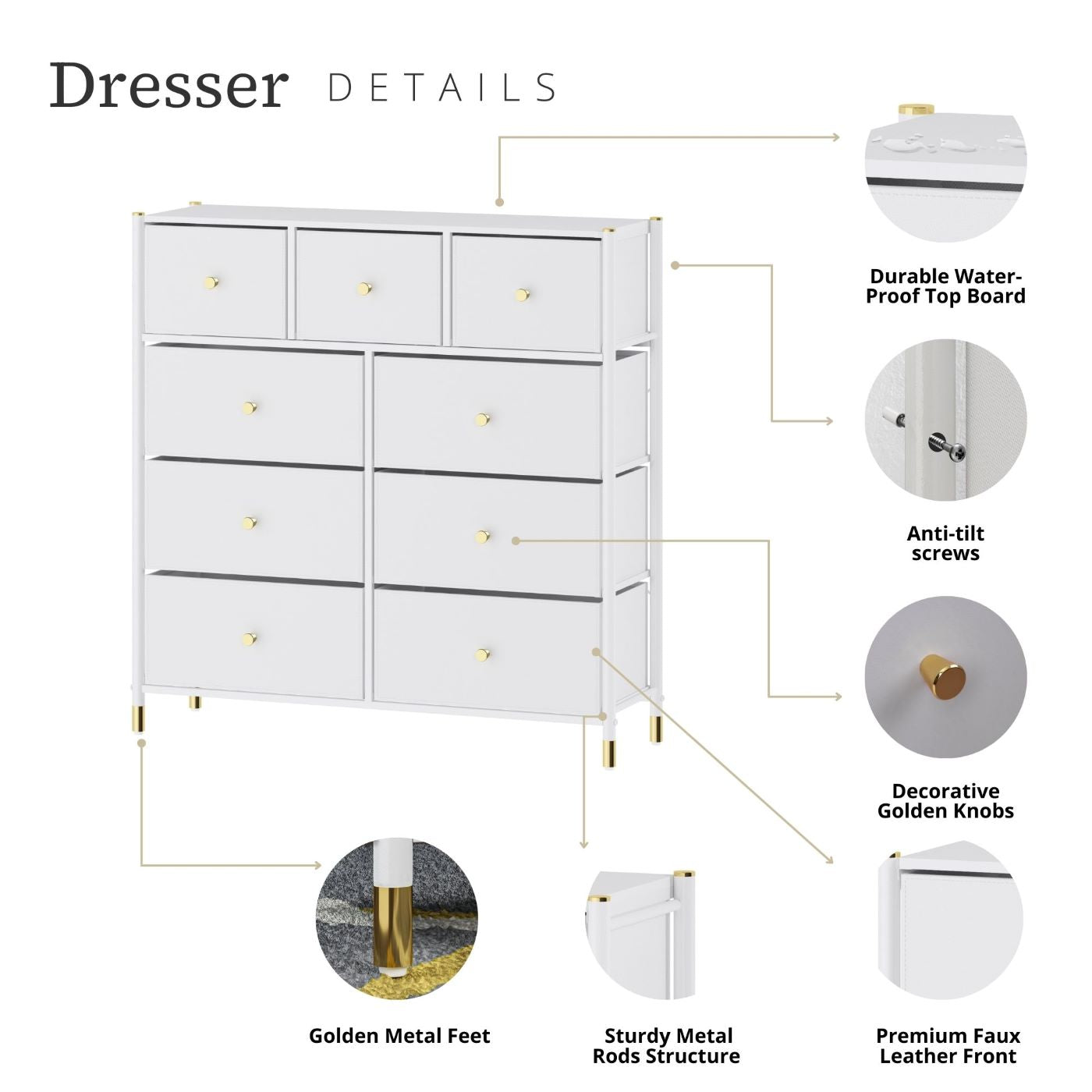 Tall Dresser Storage with Baskets | 4 Tier - 9 Drawers | Chest of Drawers - Apparel image 11