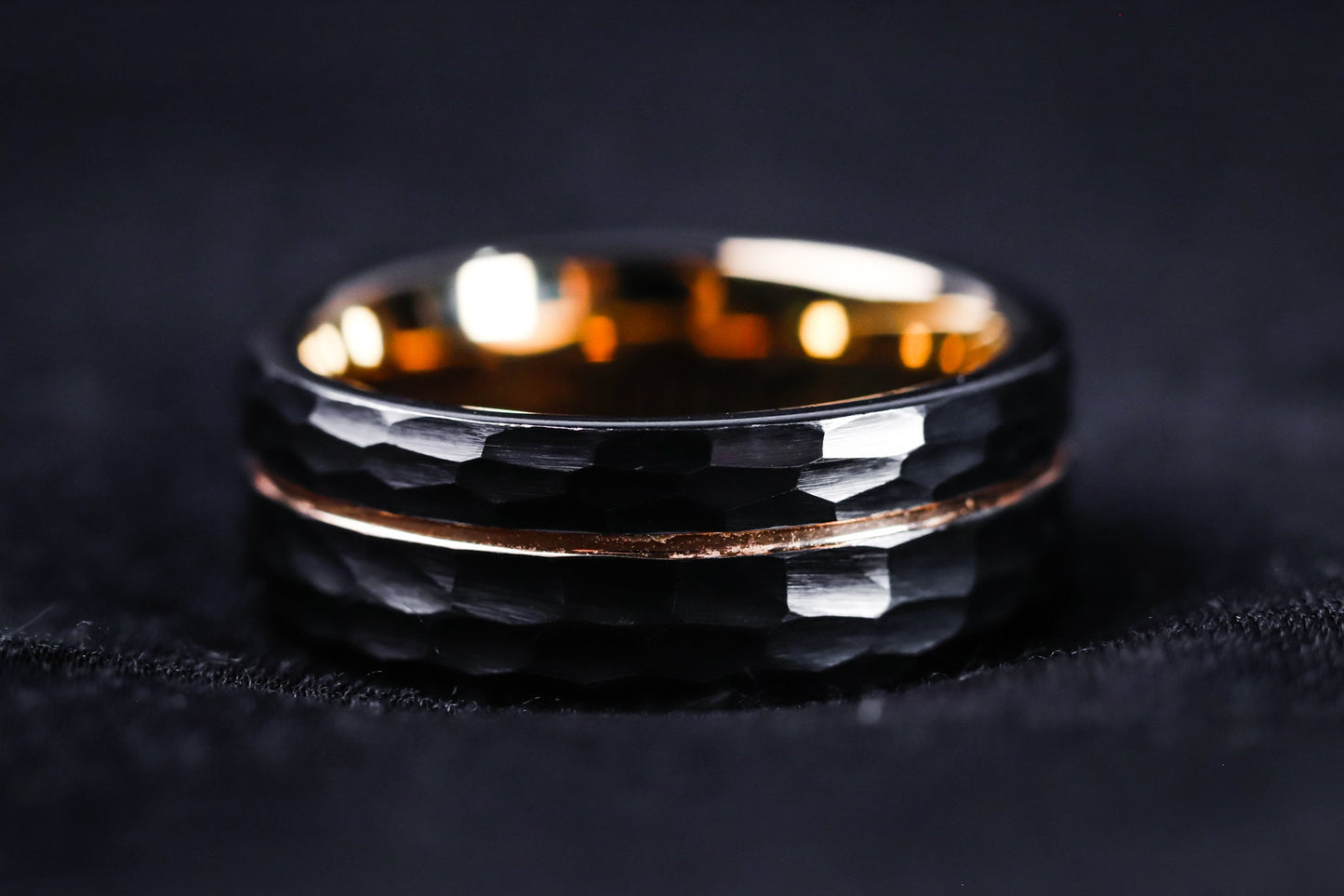 The Canopus: Hammered Black Tungsten with Rose Gold Core - Jewelry image 4
