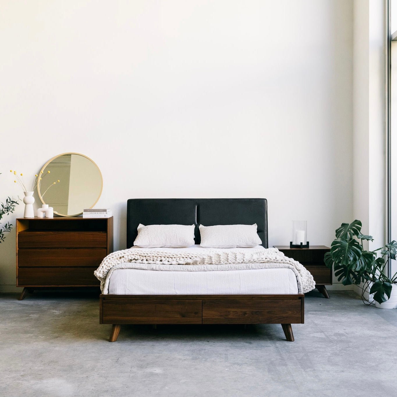 Salvatore - Leather Walnut Storage Bed - Furniture image 4