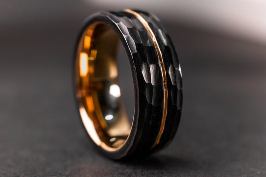 The Canopus: Hammered Black Tungsten with Rose Gold Core - Jewelry image 1