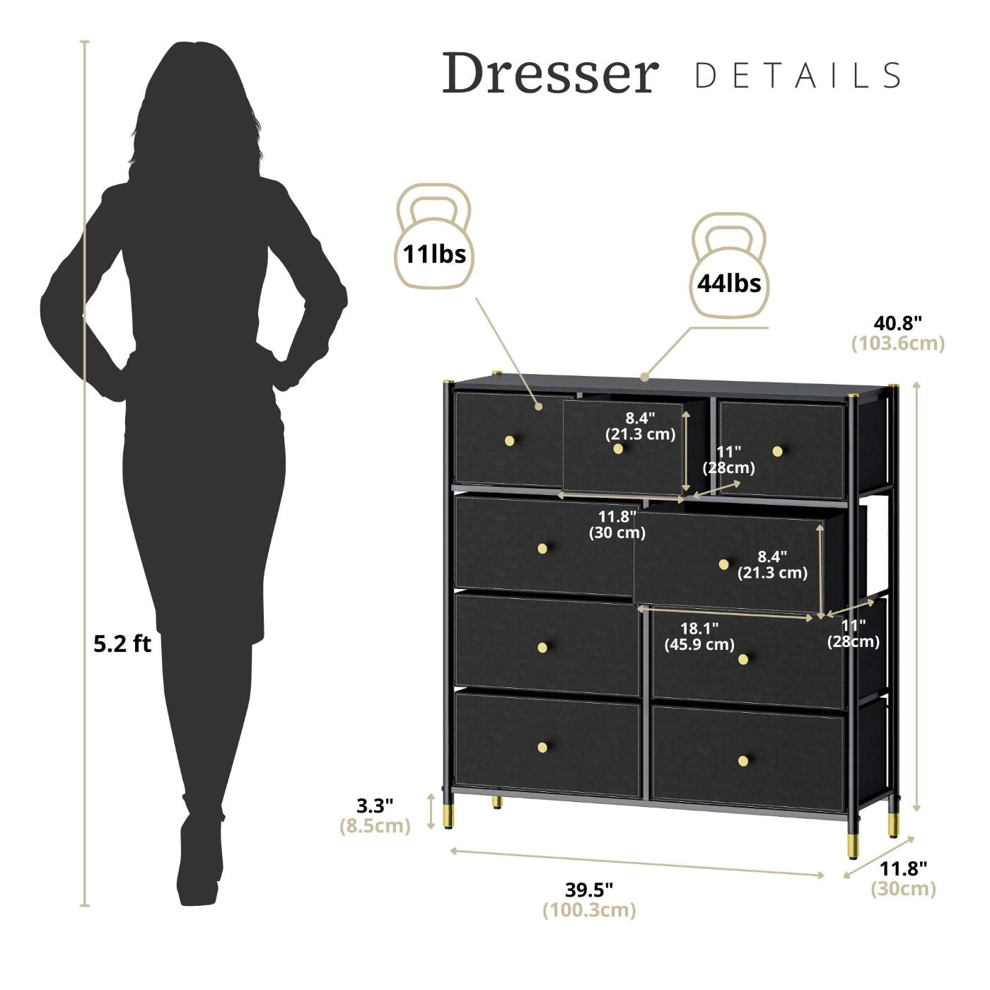 Tall Dresser Storage with Baskets | 4 Tier - 9 Drawers | Chest of Drawers - Apparel image 5