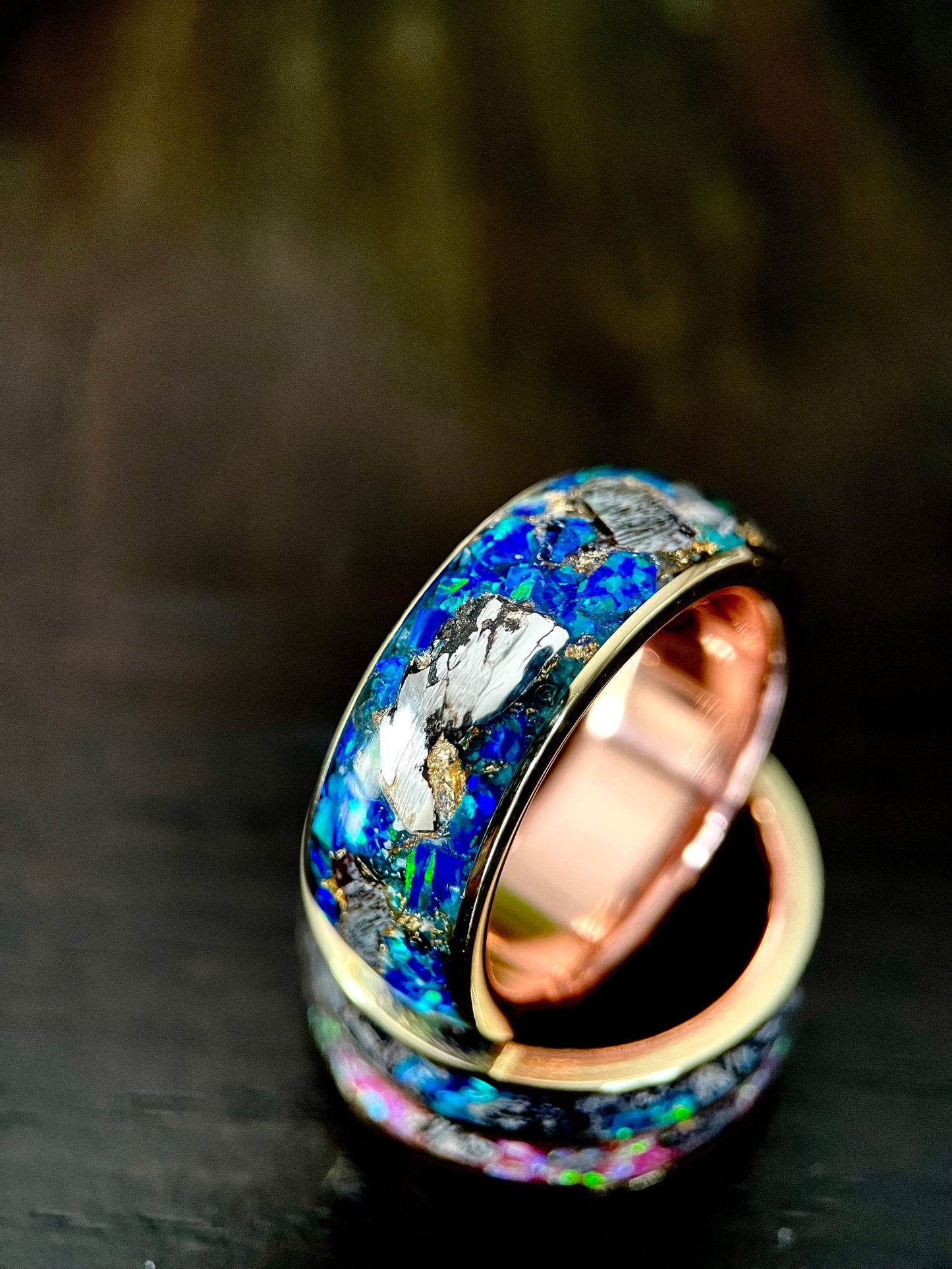 The Glaucus: Meteorite, Opal, and Dino Bone Ring - Jewelry image 6