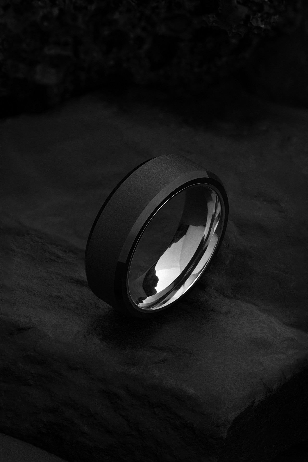 The Zephyrus : Contemporary Titanium and Black Brushed Tungsten Ring - Jewelry image 2