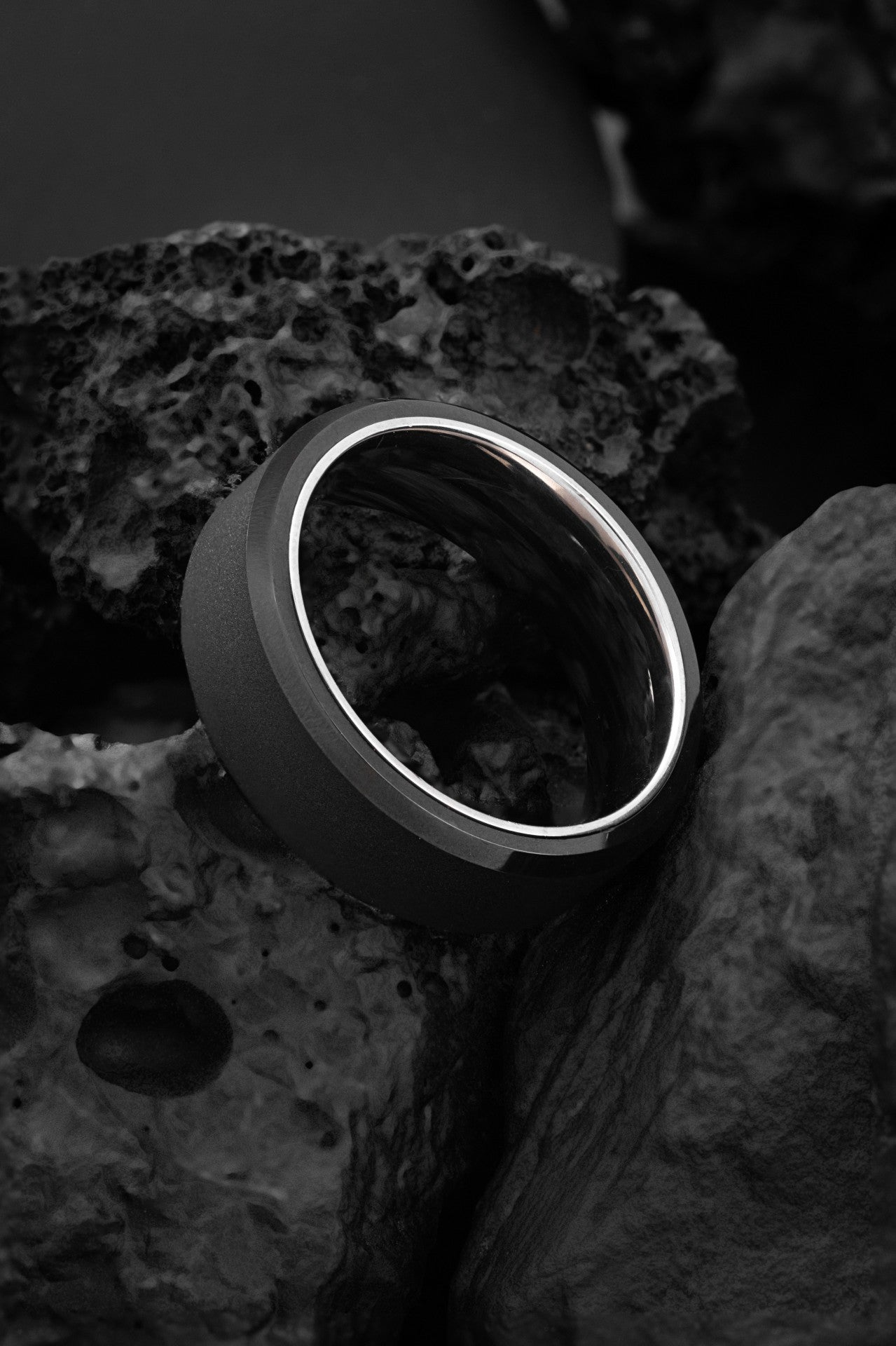 The Zephyrus : Contemporary Titanium and Black Brushed Tungsten Ring - Jewelry image 3