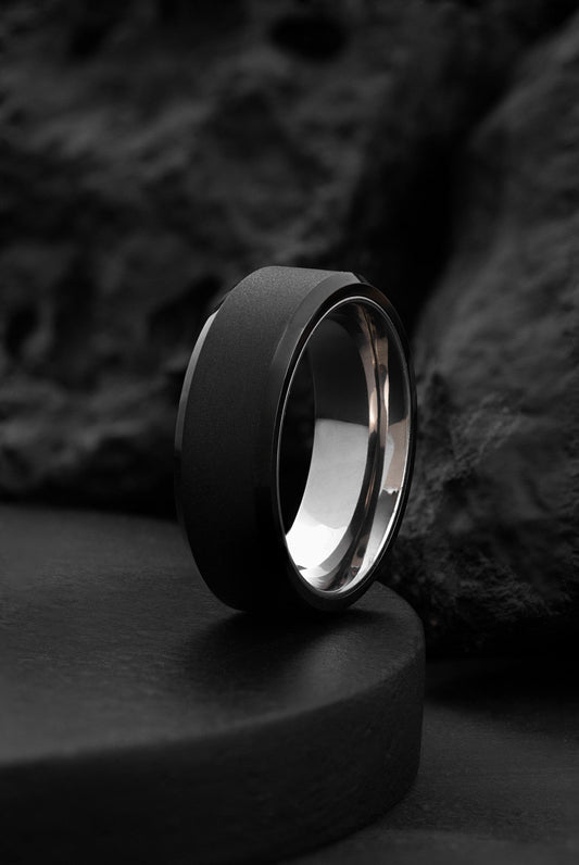 The Zephyrus : Contemporary Titanium and Black Brushed Tungsten Ring - Jewelry image 1