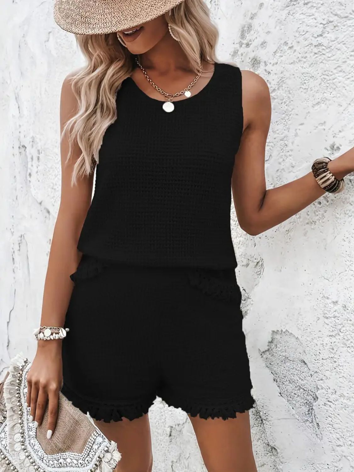Round Neck Wide Strap Tank and Shorts Set - Apparel image 9