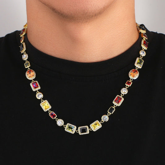 USA Stock Gorgeous Mixed Gemstone Tennis Chain 5A CZ Gem 18K Gold Plated Vintage Multi Colored Jewelry Necklace For Women Men - Jewelry image 1
