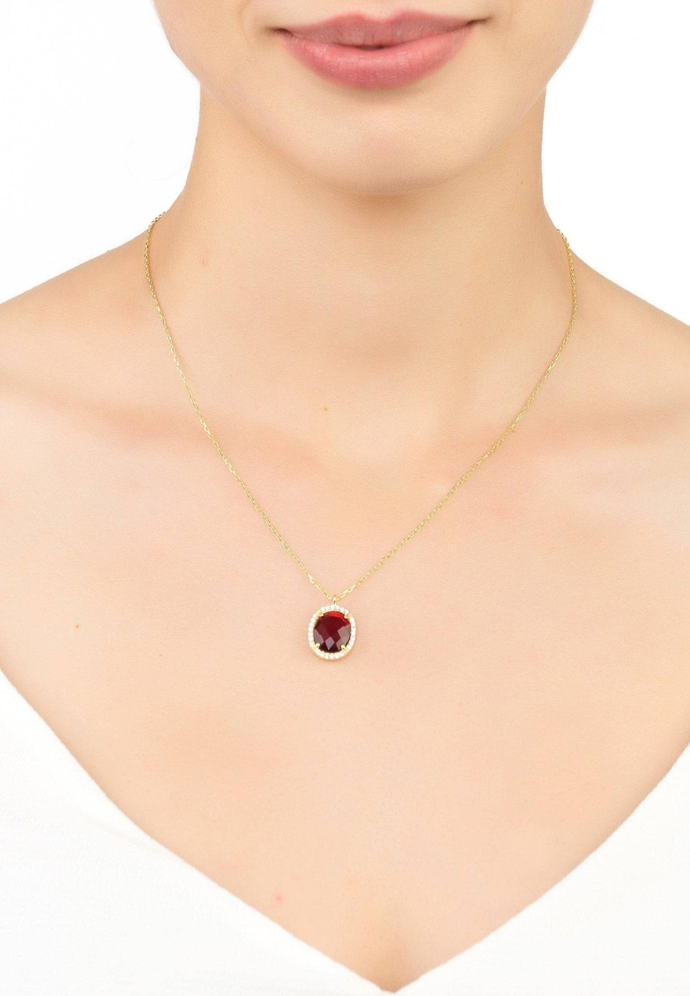 Beatrice Oval Gemstone Pendant Necklace Gold Garnet - Jewelry image 2