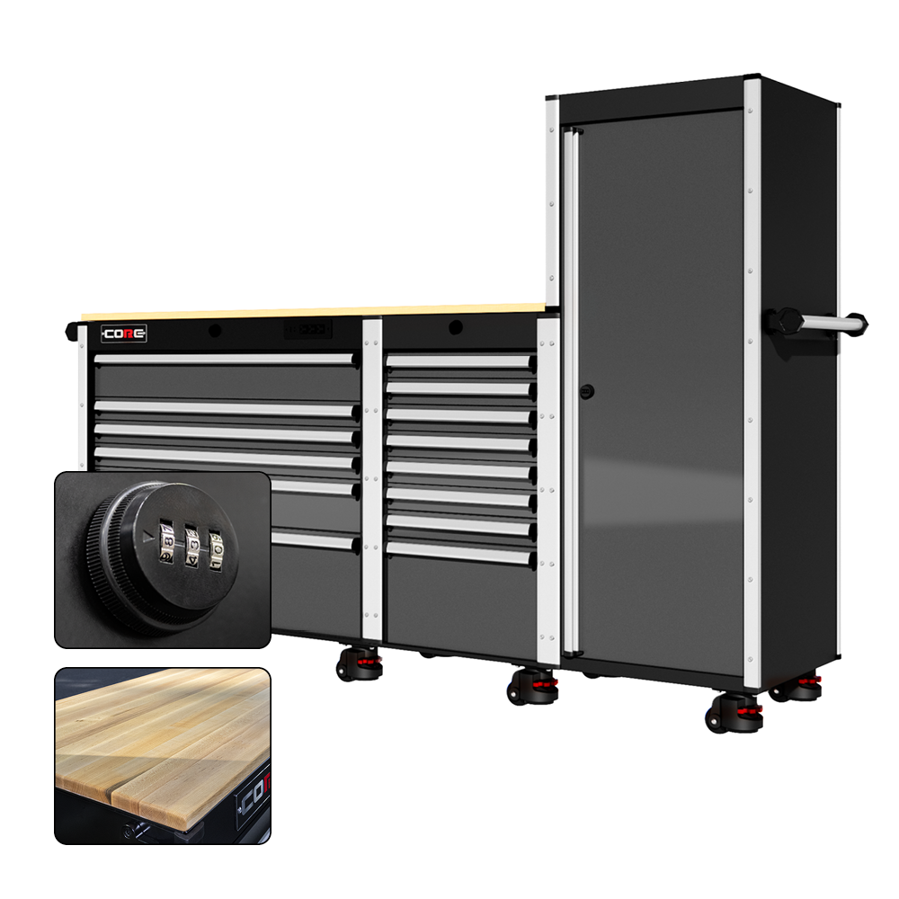 88 Series - 13 Drawers with Tall Locker - Silver Handles - Foot Casters - Misc image 10