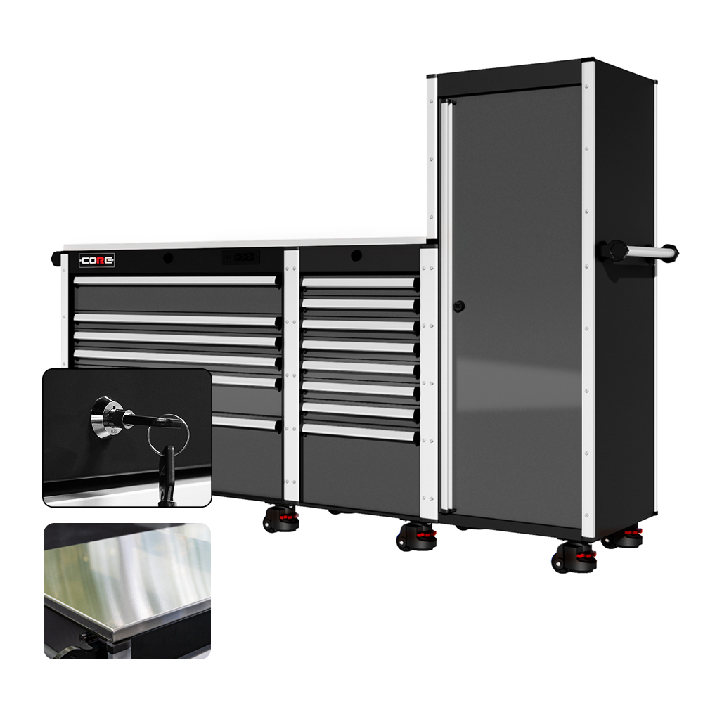 88 Series - 13 Drawers with Tall Locker - Silver Handles - Foot Casters - Misc image 15