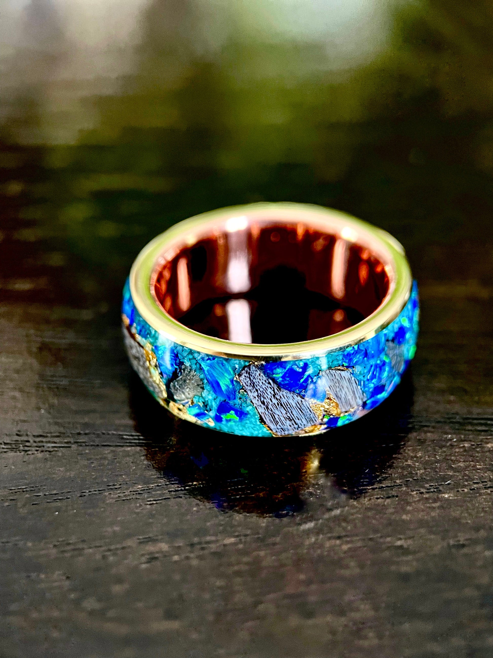 The Glaucus: Meteorite, Opal, and Dino Bone Ring - Jewelry image 3