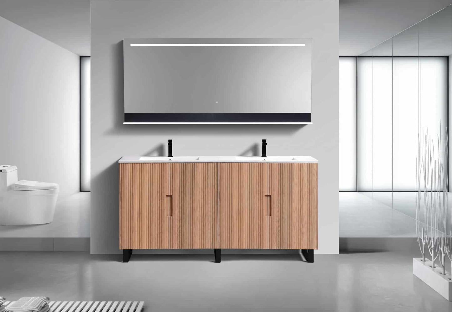 71.2” Fiore Double Sink Free Standing Bathroom Vanity w/ Matte Black Legs – Oakwood - Misc image 4