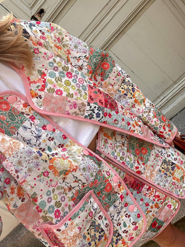 Floral Print Round Neck Thin Coat - Apparel image 2