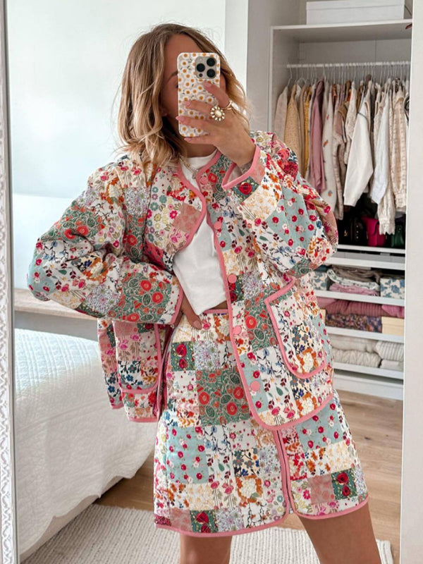 Floral Print Round Neck Thin Coat - Apparel image 4