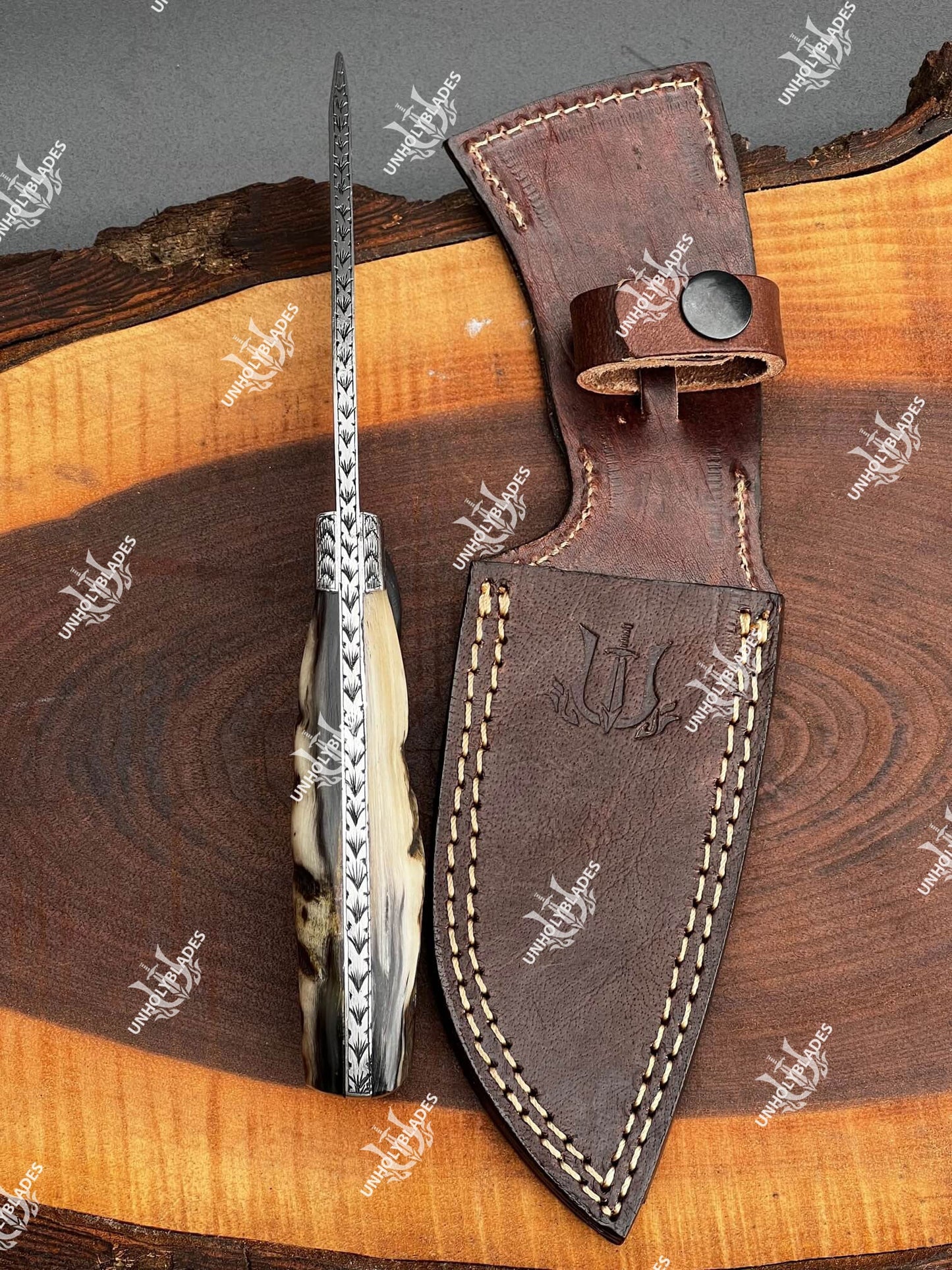 Custom Hand Engraved Knife With Ram Horn Handle - Kitchen & Dining image 4