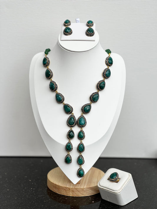 Turkish Emerald Majesty Jewelry Set with Semi-Precious Gems - Jewelry image 1