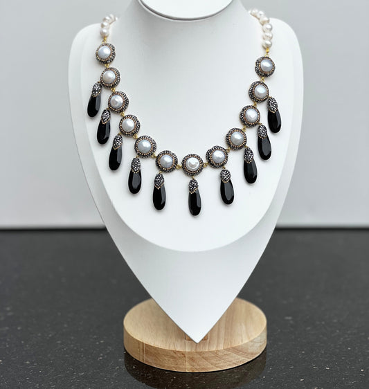 Turkish Pearl and Onyx Elegance Necklace - Jewelry image 1