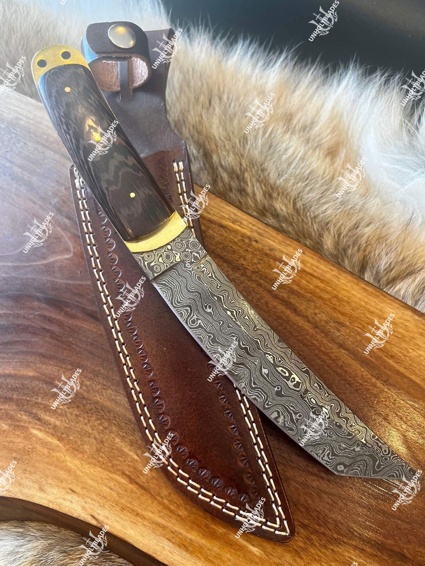 Damascus Steel Tanto Knife With Raindrop Pattern - Apparel image 5