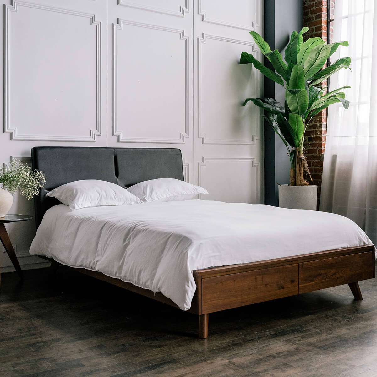 Salvatore - Leather Walnut Storage Bed - Furniture image 2