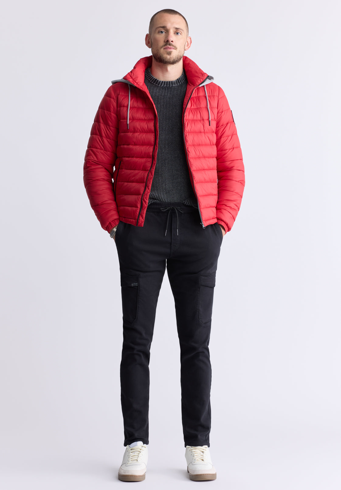 Chad Men’s Quilted Puffer Zip-Up Jacket with Contrasting Hoodie, Red - OBMOE002 - Misc image 4