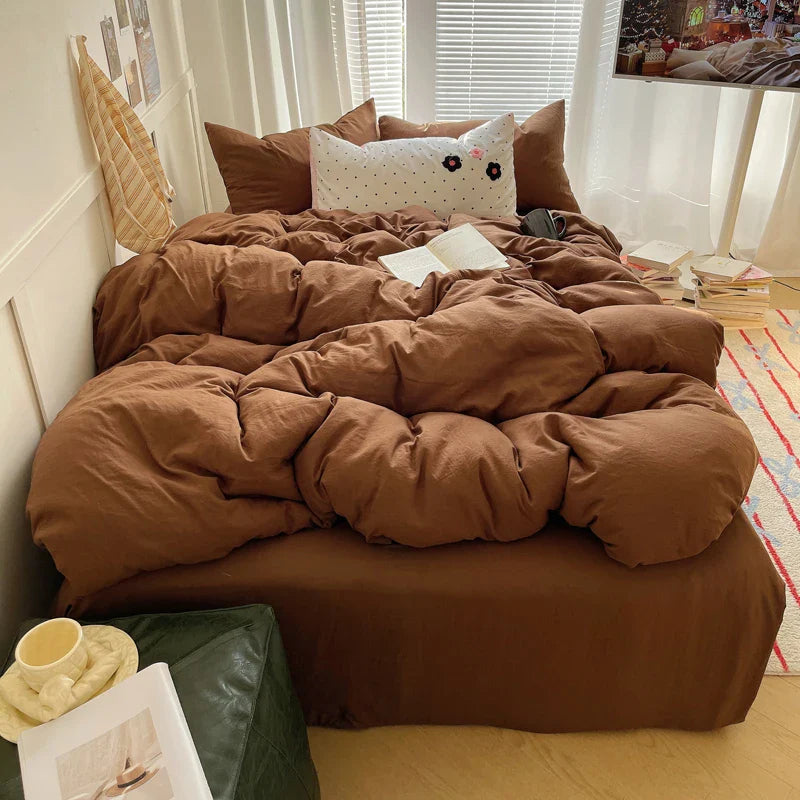 Solid INS Style Bedding Set For adults kids pink cotton fitted Flat Sheet With Pillowcases Colorful King Queen Full size - Bedding image 11