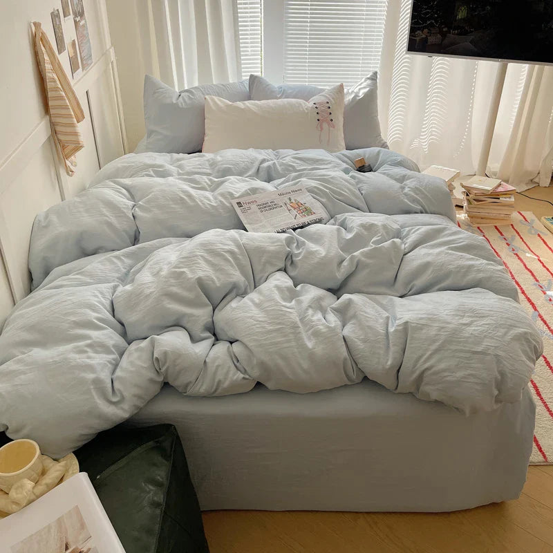 Solid INS Style Bedding Set For adults kids pink cotton fitted Flat Sheet With Pillowcases Colorful King Queen Full size - Bedding image 16