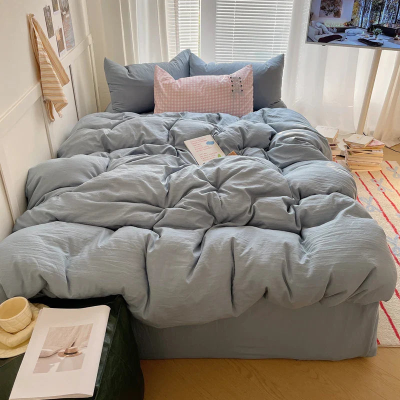 Solid INS Style Bedding Set For adults kids pink cotton fitted Flat Sheet With Pillowcases Colorful King Queen Full size - Bedding image 19
