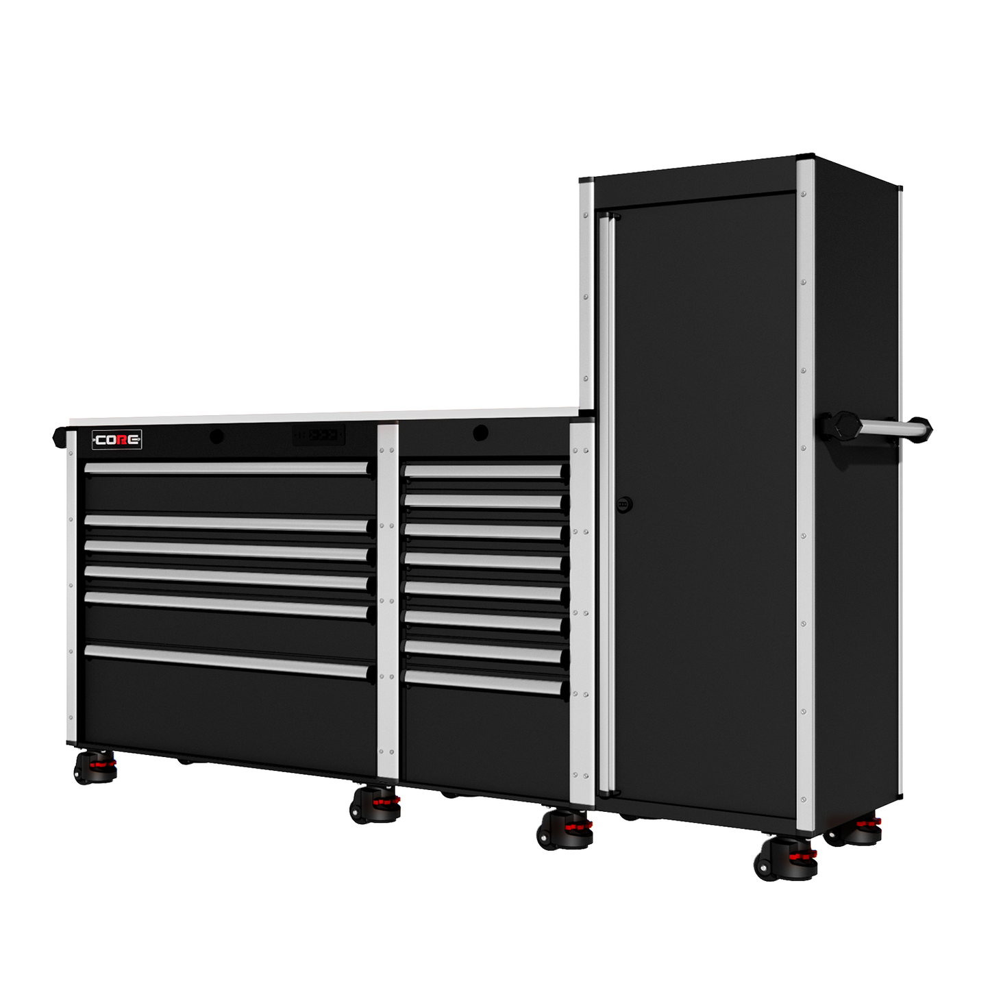 88 Series - 13 Drawers with Tall Locker - Silver Handles - Foot Casters - Misc image 1