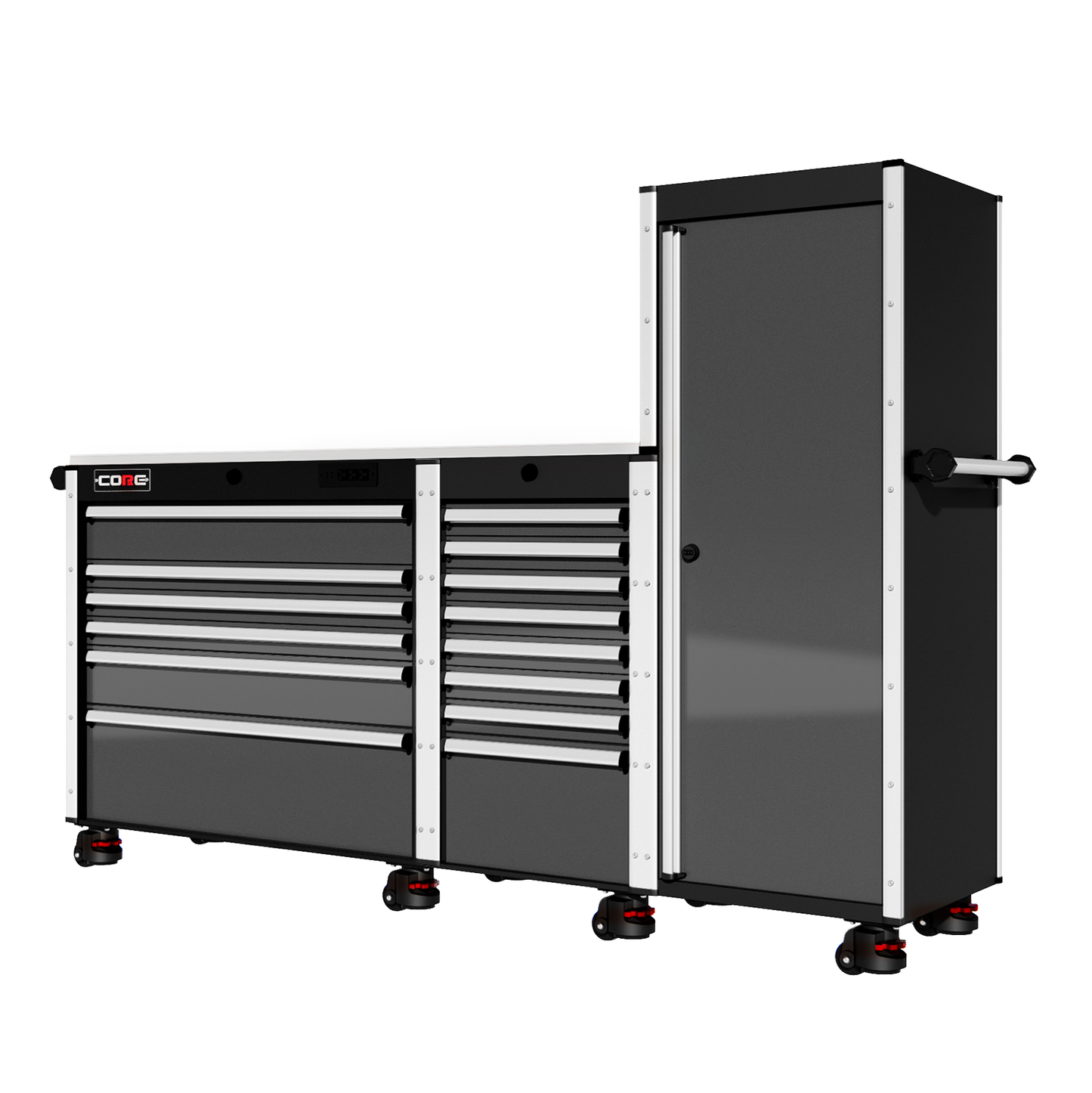 88 Series - 13 Drawers with Tall Locker - Silver Handles - Foot Casters - Misc image 2