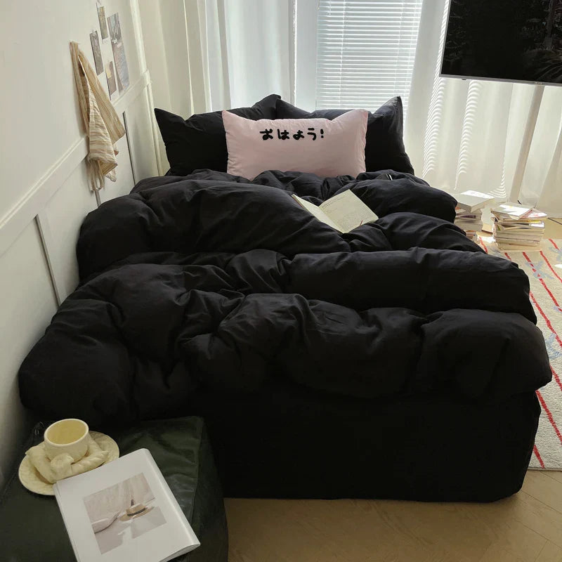 Solid INS Style Bedding Set For adults kids pink cotton fitted Flat Sheet With Pillowcases Colorful King Queen Full size - Bedding image 10