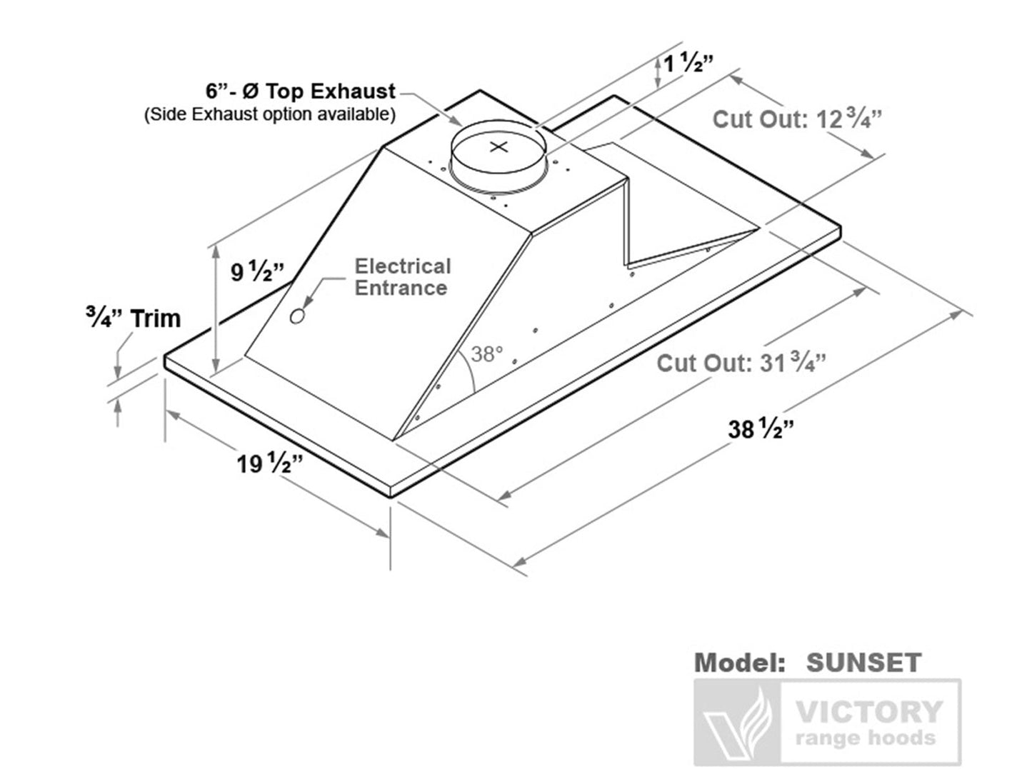 600 CFM Flush Ceiling Mount Range Hood - VICTORY Sunset - Misc image 8