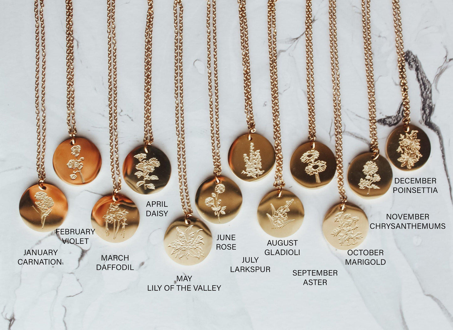 Birth Month Flower Pendant Necklace & Bracelet Set (Style 1) - Jewelry image 6
