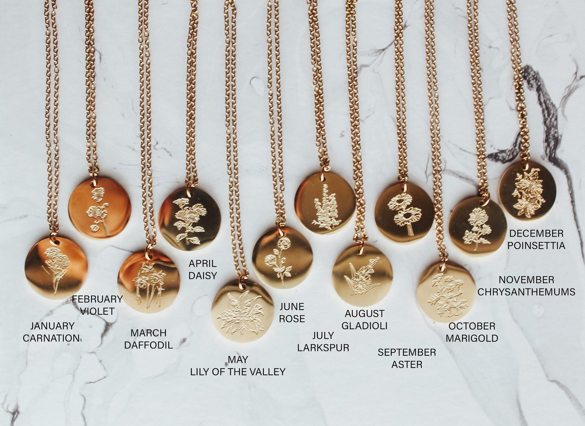 Birth Month Flower Pendant Necklace & Bracelet Set (Style 1) - Jewelry image 6