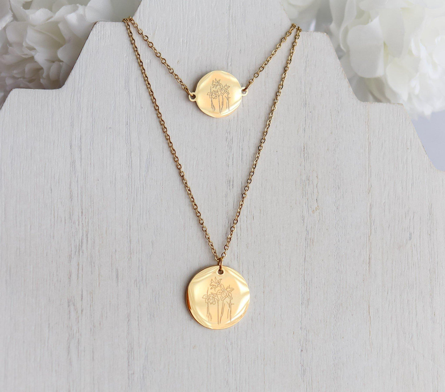 Birth Month Flower Pendant Necklace & Bracelet Set (Style 1) - Jewelry image 3