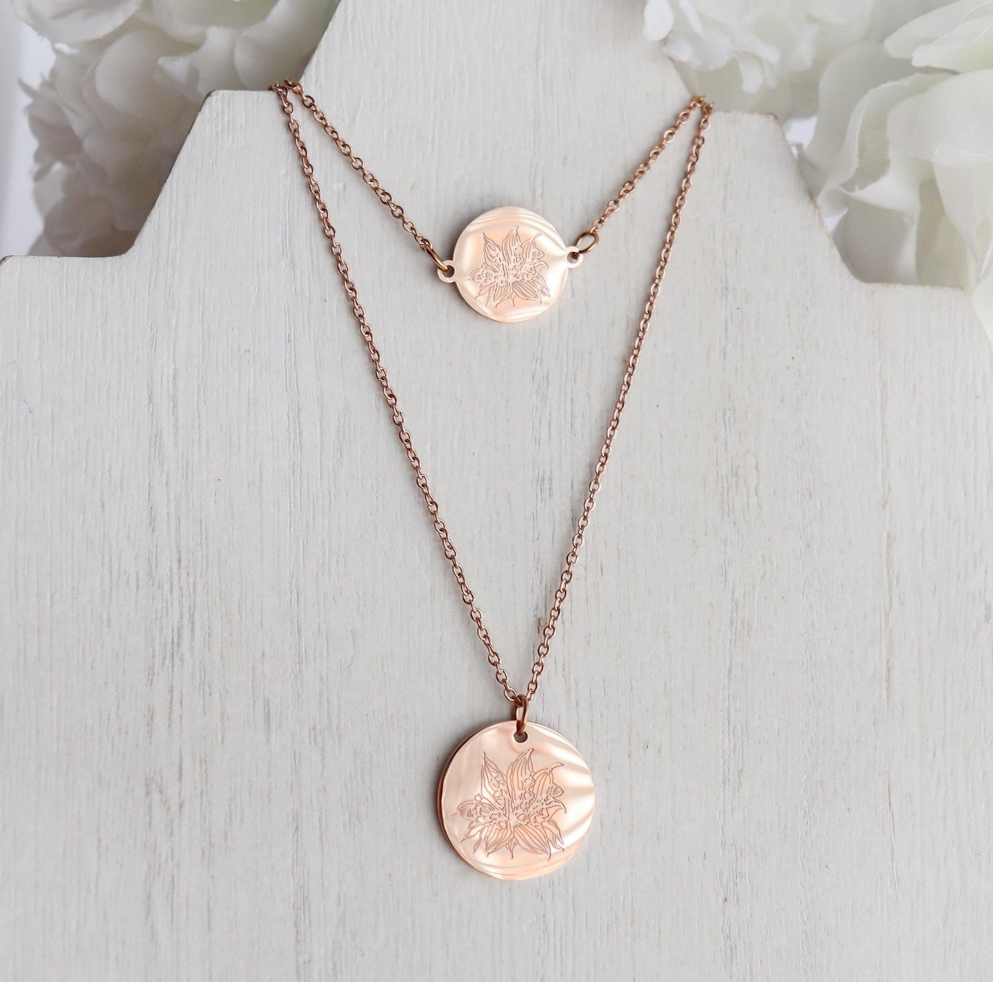 Birth Month Flower Pendant Necklace & Bracelet Set (Style 1) - Jewelry image 4