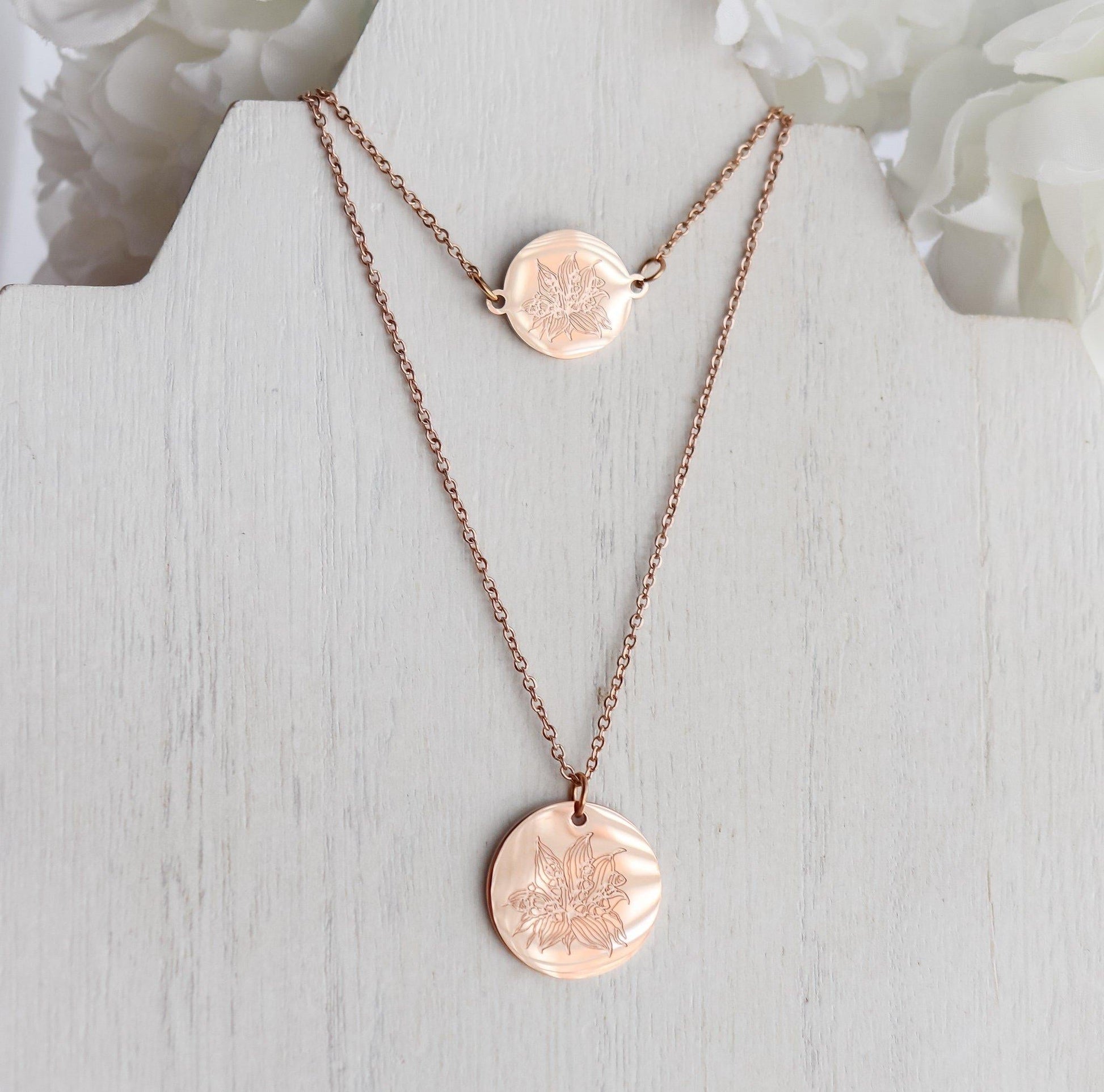 Birth Month Flower Pendant Necklace & Bracelet Set (Style 1) - Jewelry image 4