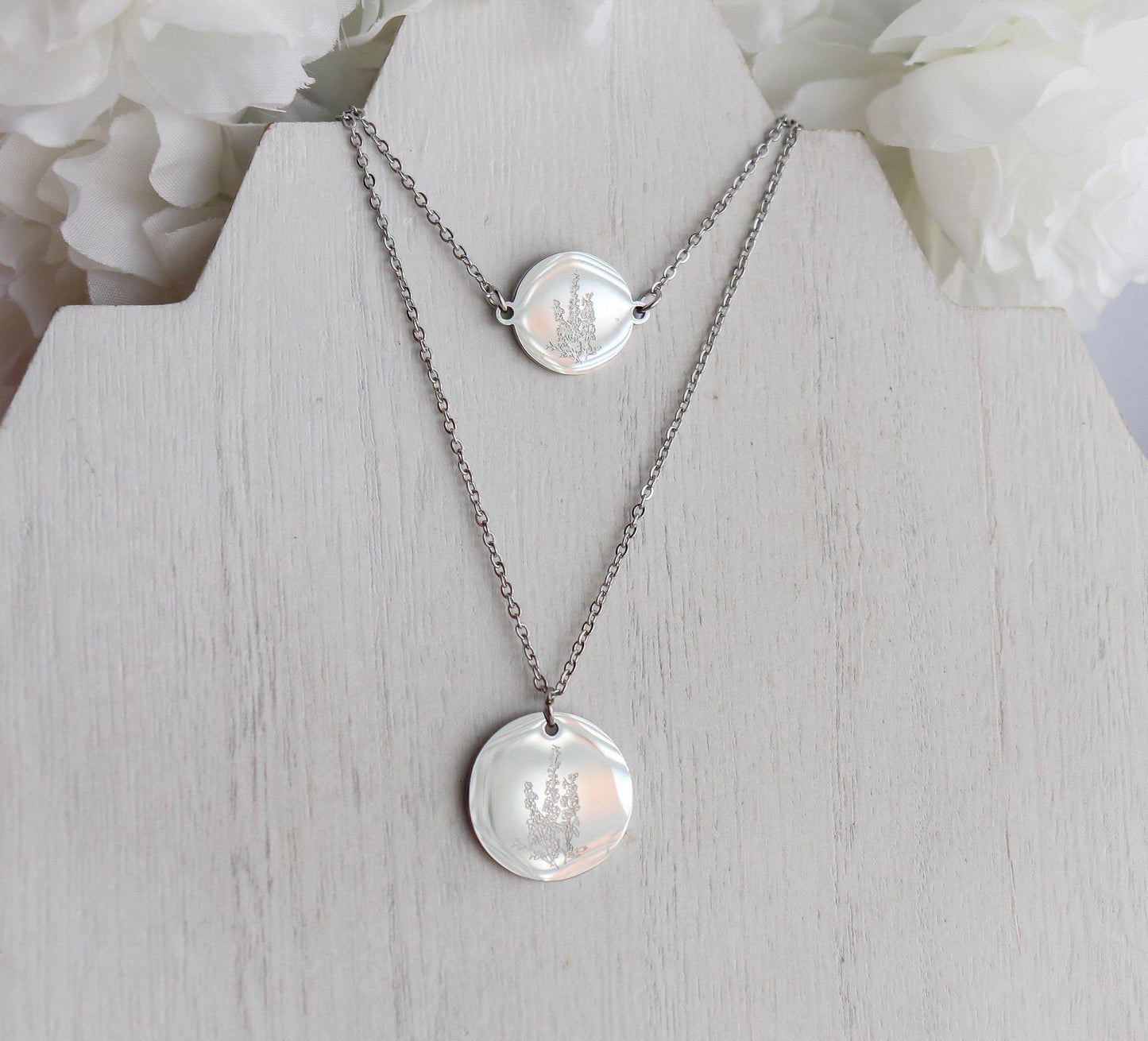 Birth Month Flower Pendant Necklace & Bracelet Set (Style 1) - Jewelry image 2