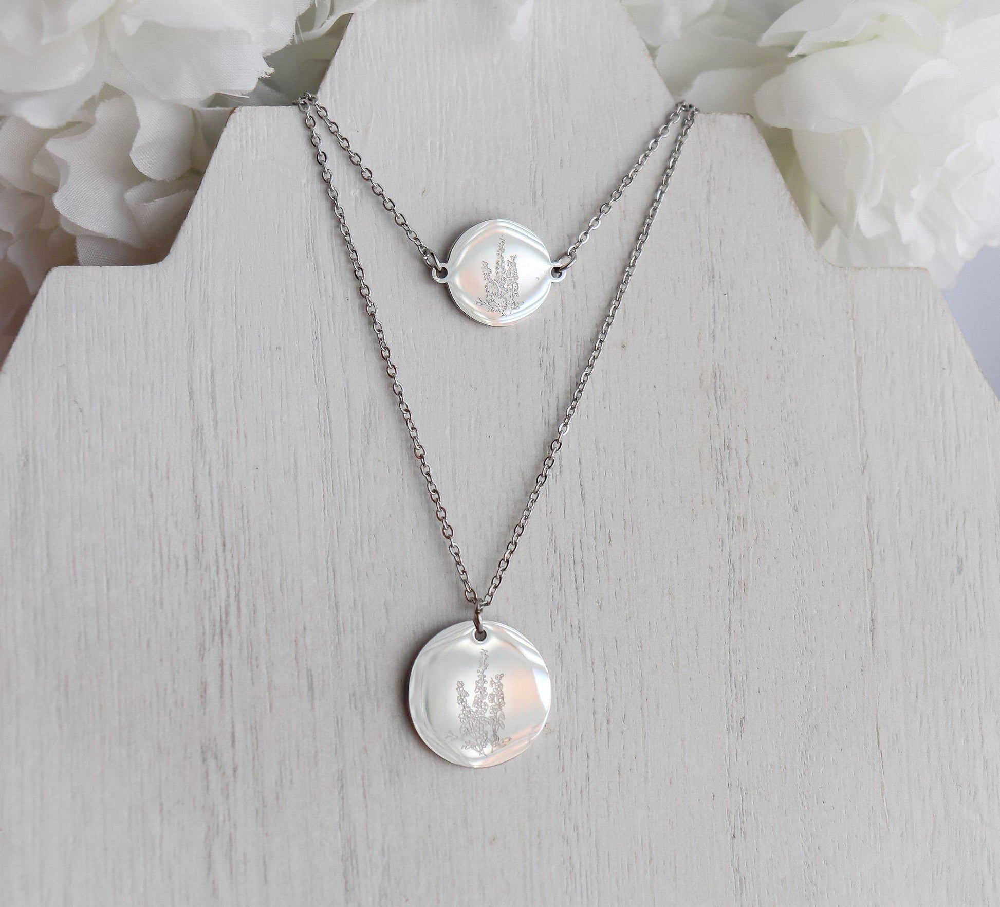 Birth Month Flower Pendant Necklace & Bracelet Set (Style 1) - Jewelry image 2