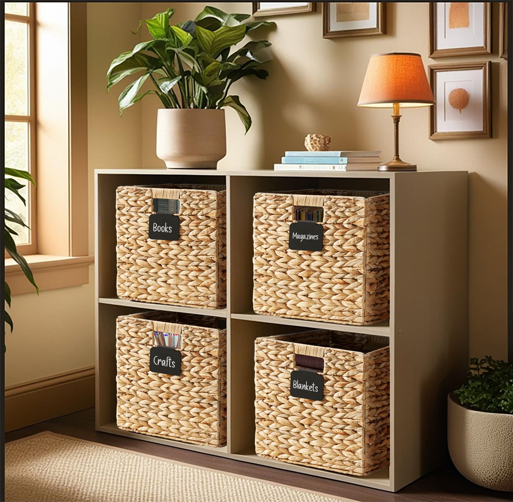 Foldable Natural Wicker Cube Storage Baskets - Set of 4 - Jewelry image 2
