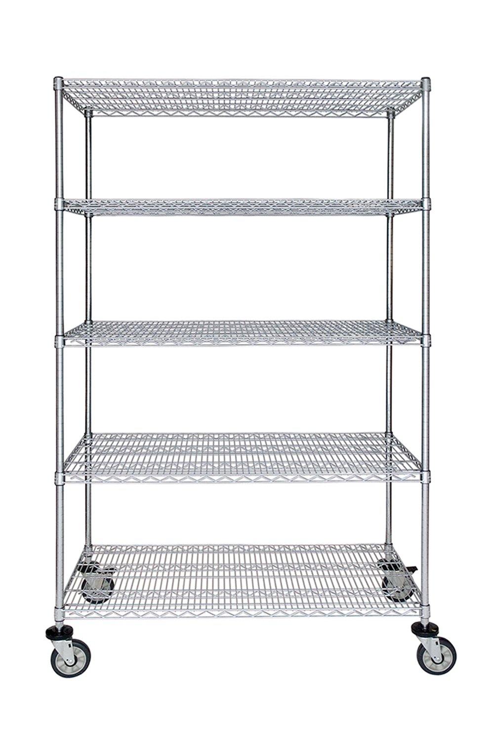 Mobile Chrome Braking Wire Cart 18"D, 5-Tier, Standard Unit - Furniture image 1