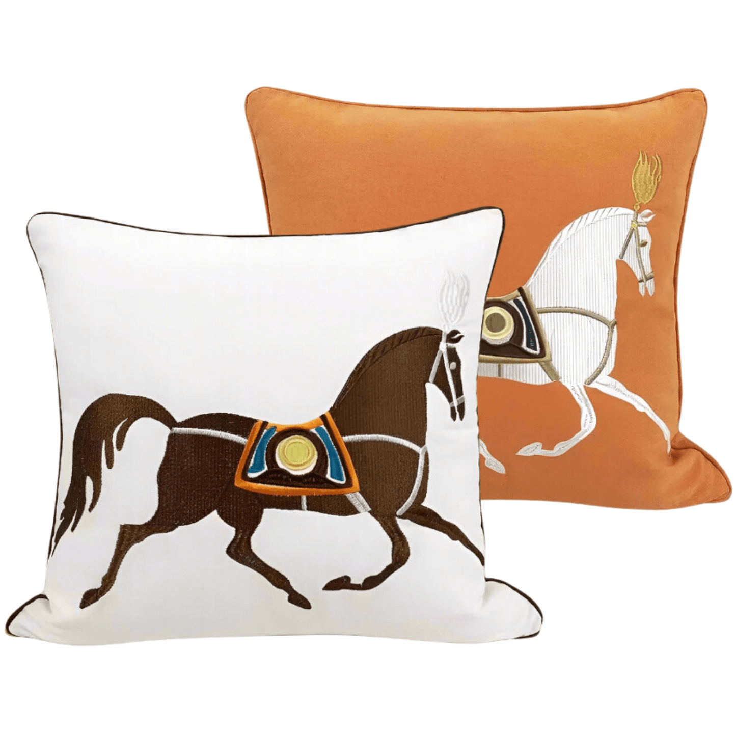 Noble Steed Embroidered Pillow Covers - Home Decor image 1