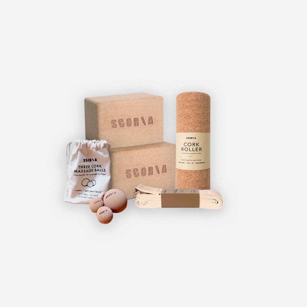 The Support Pack: Stretch Strap + Massage Balls + Standard Roller + 2 Blocks - Athletic image 1